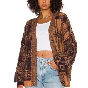 Free People Tan and Brown Patterned Cardigan
